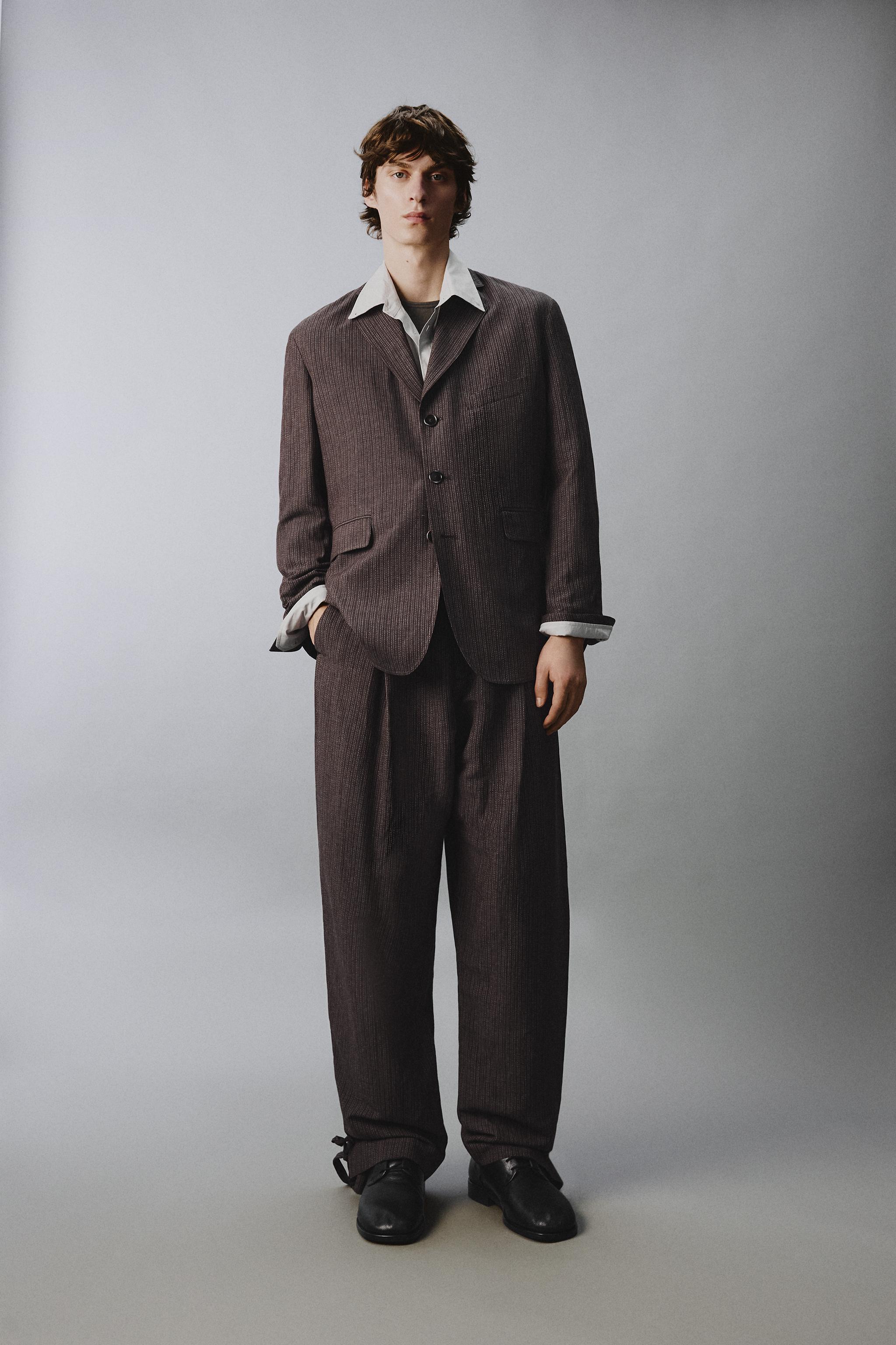 STRIPED VISCOSE - LINEN SUIT JACKET